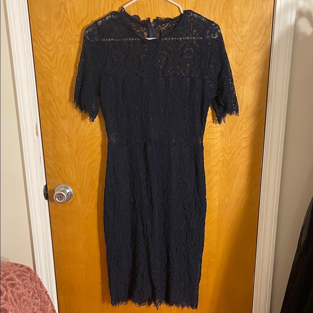 Lulu's Midnight Black Lace Midi Dress